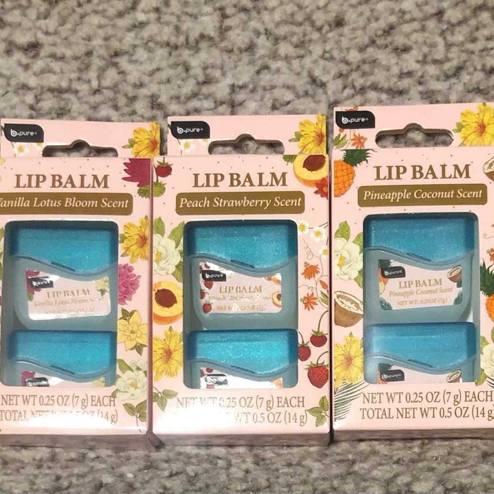B•Pure Lip Balm Duos Vanilla Lotus, Peach Strawberry & Pineapple Coconut BPure